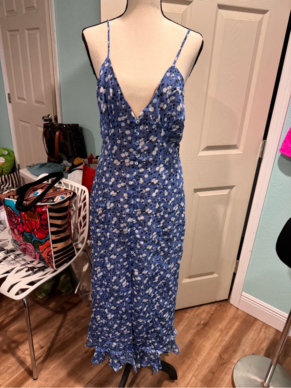 MAJORELLE Quincy Blue Floral Lined Dress